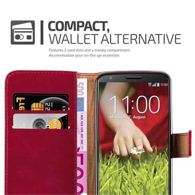 Cadorabo Hülle kompatibel mit LG G2 Schutzhülle mit Magnetverschluss, Standfunktion und Kartenfach