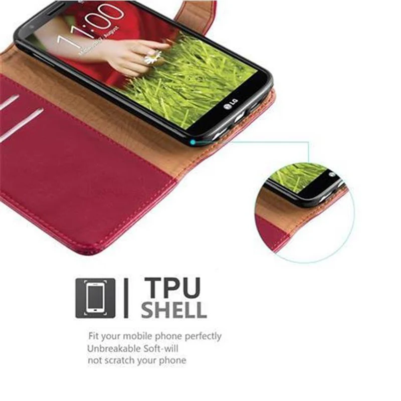 Cadorabo Hülle kompatibel mit LG G2 Schutzhülle mit Magnetverschluss, Standfunktion und Kartenfach