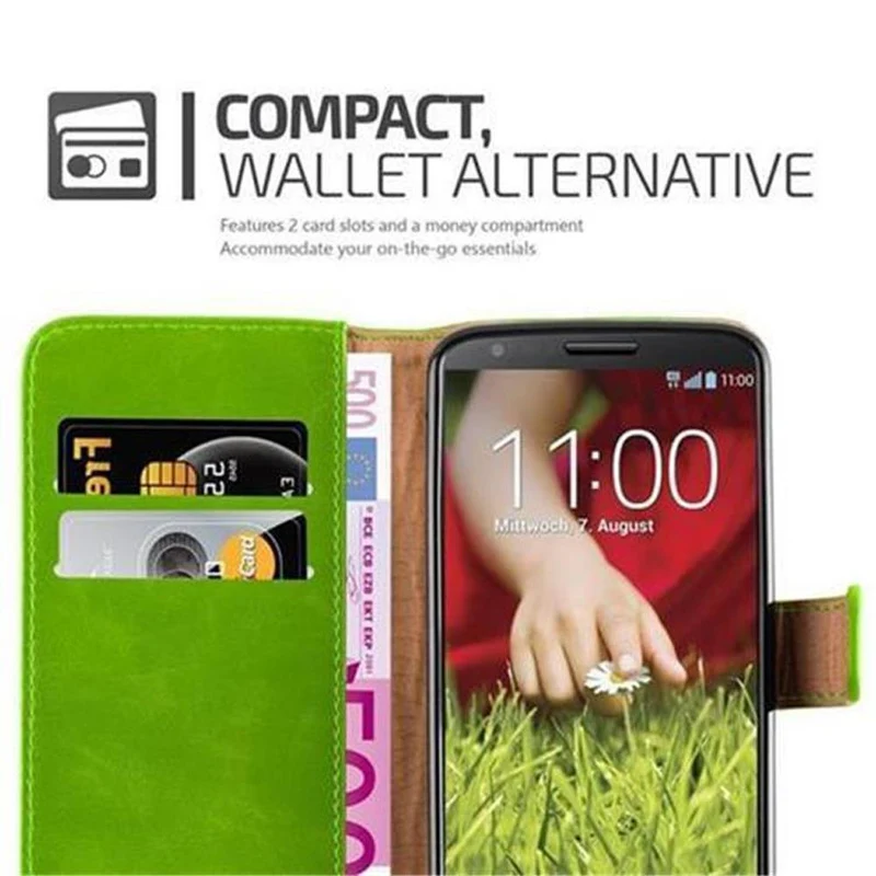Cadorabo Hülle kompatibel mit LG G2 Schutzhülle mit Magnetverschluss, Standfunktion und Kartenfach