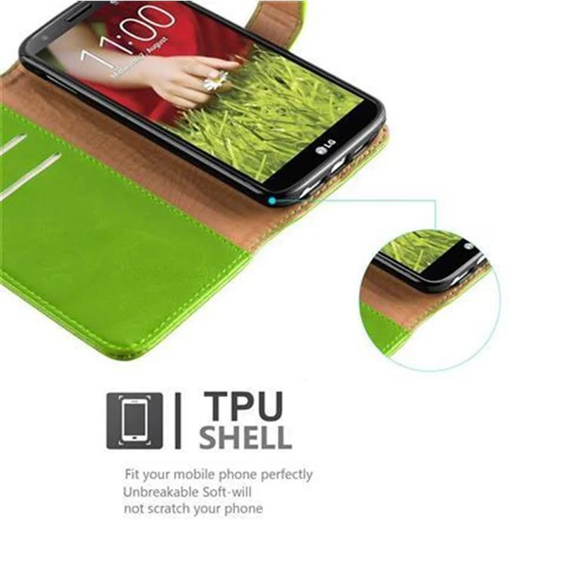 Cadorabo Hülle kompatibel mit LG G2 Schutzhülle mit Magnetverschluss, Standfunktion und Kartenfach