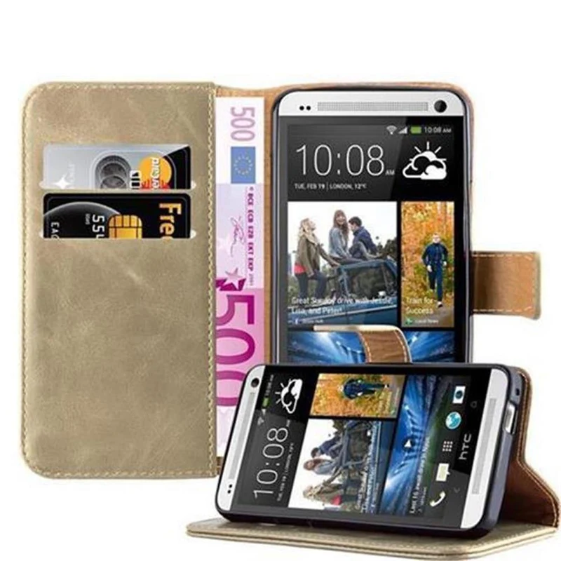 Cadorabo Hülle kompatibel mit HTC ONE M7 Schutzhülle mit Magnetverschluss, Standfunktion und Kartenfach