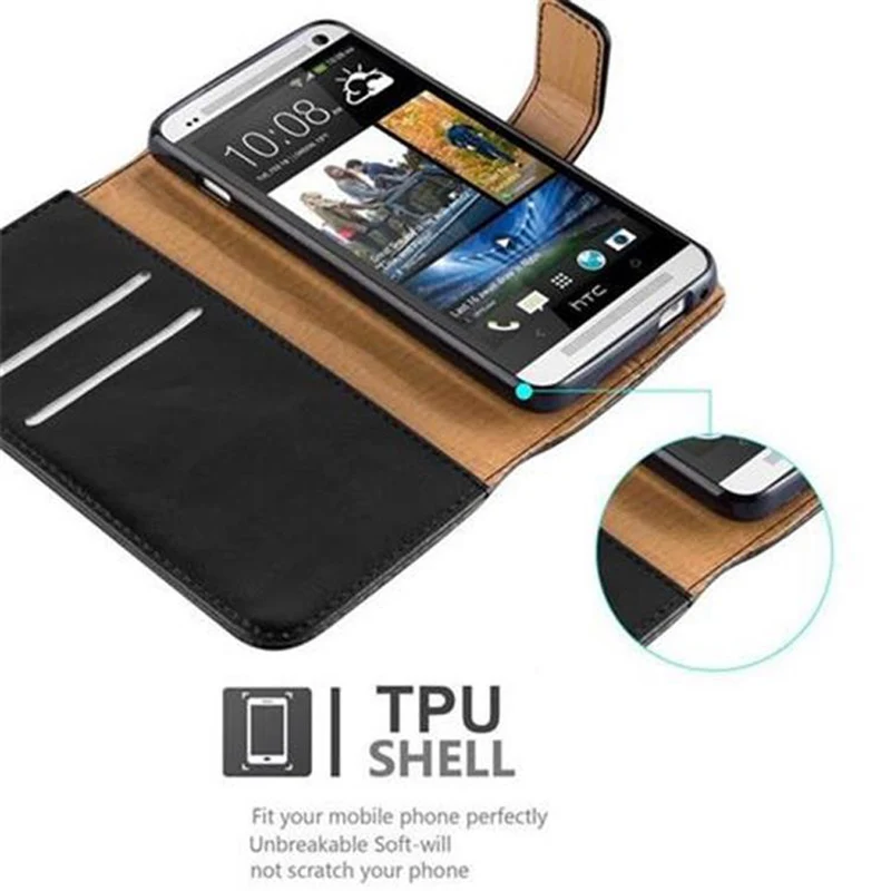 Cadorabo Hülle kompatibel mit HTC ONE M7 Schutzhülle mit Magnetverschluss, Standfunktion und Kartenfach
