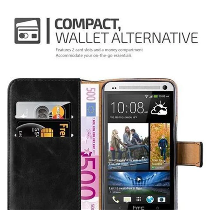 Cadorabo Hülle kompatibel mit HTC ONE M7 Schutzhülle mit Magnetverschluss, Standfunktion und Kartenfach
