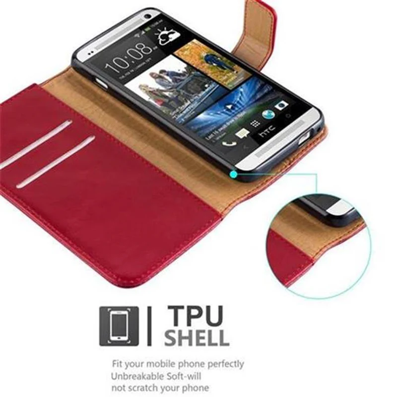 Cadorabo Hülle kompatibel mit HTC ONE M7 Schutzhülle mit Magnetverschluss, Standfunktion und Kartenfach