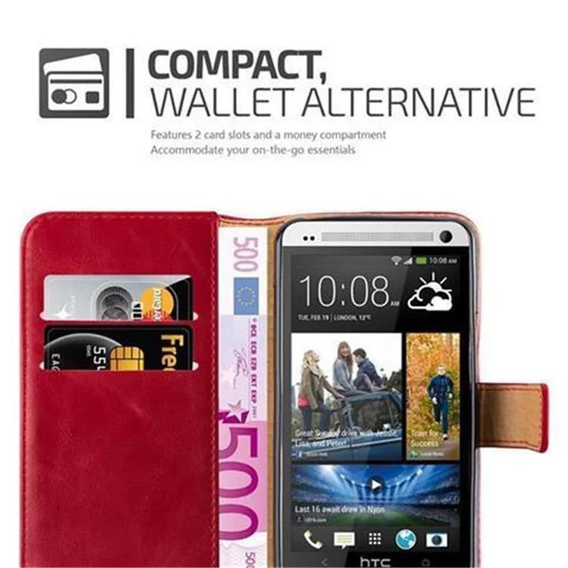 Cadorabo Hülle kompatibel mit HTC ONE M7 Schutzhülle mit Magnetverschluss, Standfunktion und Kartenfach
