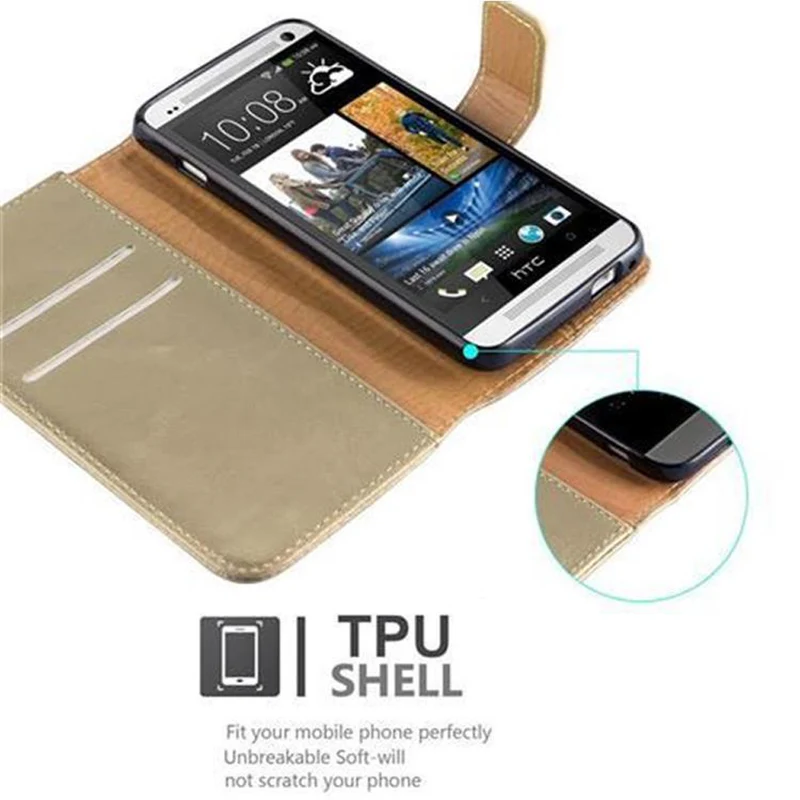 Cadorabo Hülle kompatibel mit HTC ONE M7 Schutzhülle mit Magnetverschluss, Standfunktion und Kartenfach