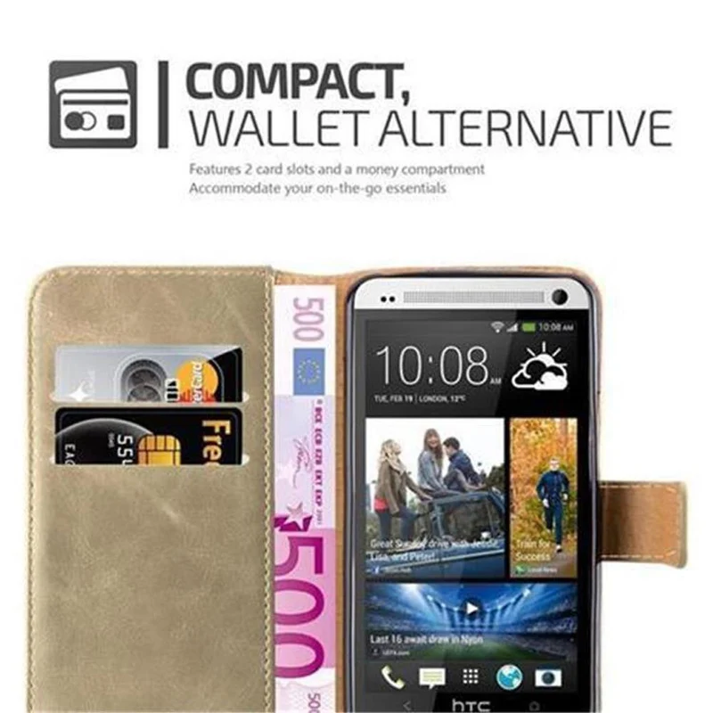 Cadorabo Hülle kompatibel mit HTC ONE M7 Schutzhülle mit Magnetverschluss, Standfunktion und Kartenfach