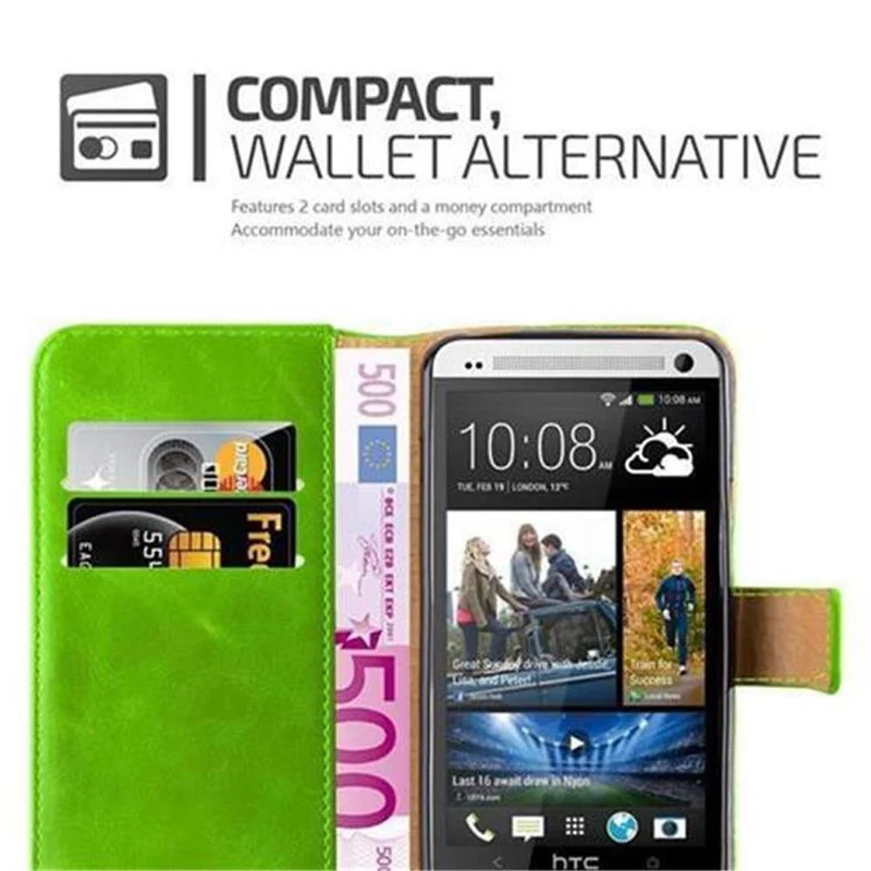 Cadorabo Hülle kompatibel mit HTC ONE M7 Schutzhülle mit Magnetverschluss, Standfunktion und Kartenfach