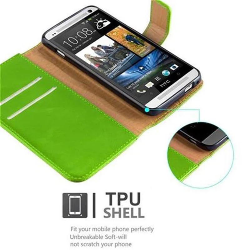 Cadorabo Hülle kompatibel mit HTC ONE M7 Schutzhülle mit Magnetverschluss, Standfunktion und Kartenfach