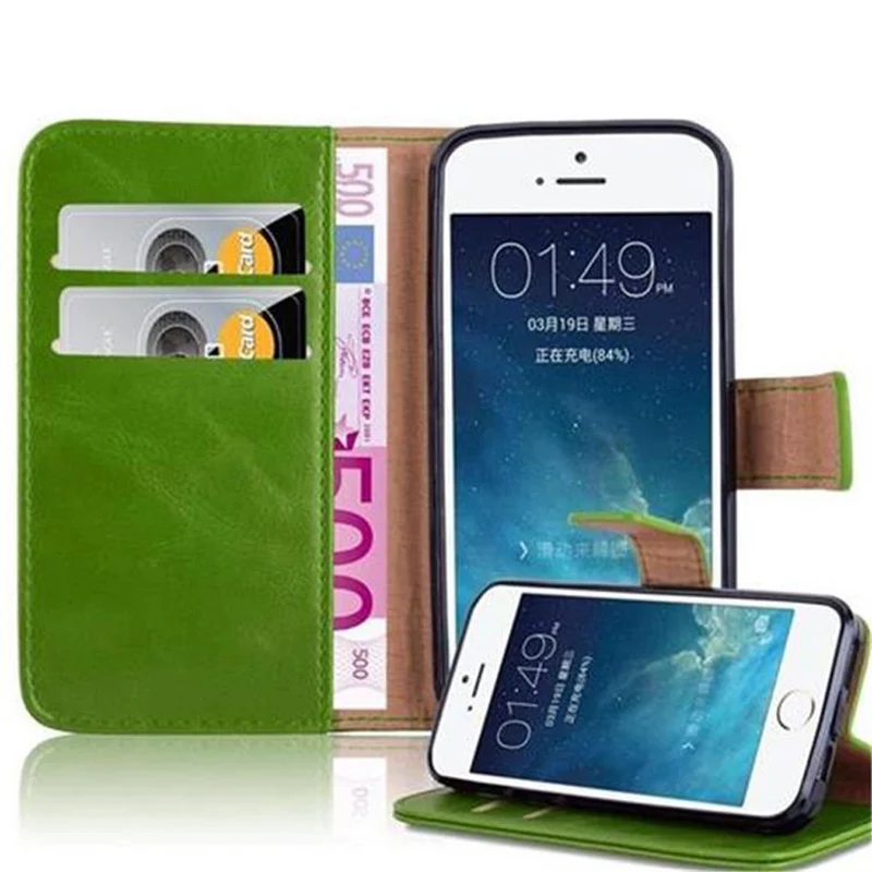 Cadorabo Hülle kompatibel mit Apple iPhone 5 / 5S / SE 2016 Schutzhülle mit Magnetverschluss, Standfunktion und Kartenfach