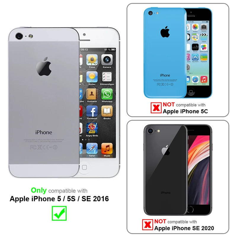 Cadorabo Hülle kompatibel mit Apple iPhone 5 / 5S / SE 2016 Schutzhülle mit Magnetverschluss, Standfunktion und Kartenfach