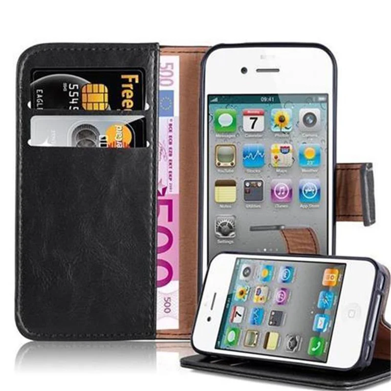 Cadorabo Hülle kompatibel mit Apple iPhone 4 / 4S Schutzhülle mit Magnetverschluss, Standfunktion und Kartenfach