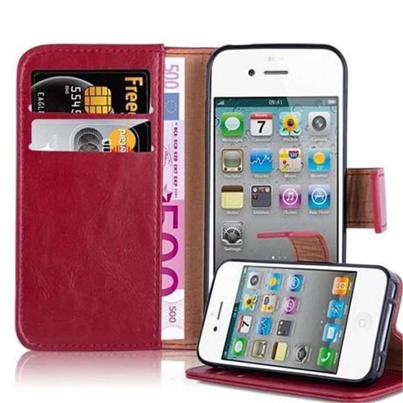 Cadorabo Hülle kompatibel mit Apple iPhone 4 / 4S Schutzhülle mit Magnetverschluss, Standfunktion und Kartenfach