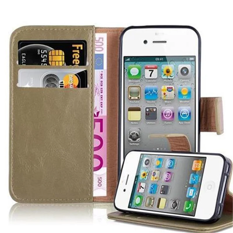 Cadorabo Hülle kompatibel mit Apple iPhone 4 / 4S Schutzhülle mit Magnetverschluss, Standfunktion und Kartenfach