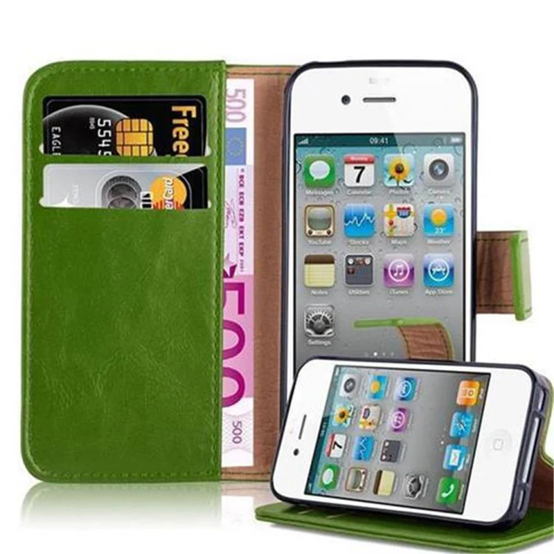 Cadorabo Hülle kompatibel mit Apple iPhone 4 / 4S Schutzhülle mit Magnetverschluss, Standfunktion und Kartenfach
