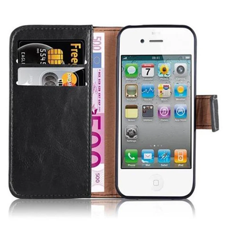 Cadorabo Hülle kompatibel mit Apple iPhone 4 / 4S Schutzhülle mit Magnetverschluss, Standfunktion und Kartenfach