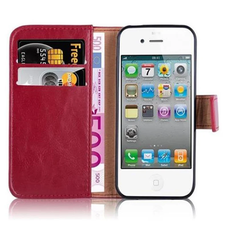Cadorabo Hülle kompatibel mit Apple iPhone 4 / 4S Schutzhülle mit Magnetverschluss, Standfunktion und Kartenfach