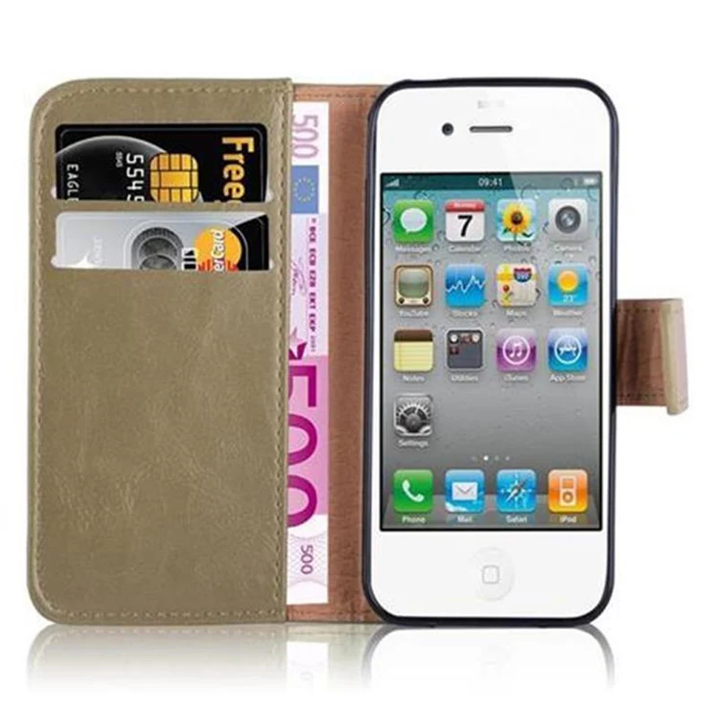 Cadorabo Hülle kompatibel mit Apple iPhone 4 / 4S Schutzhülle mit Magnetverschluss, Standfunktion und Kartenfach