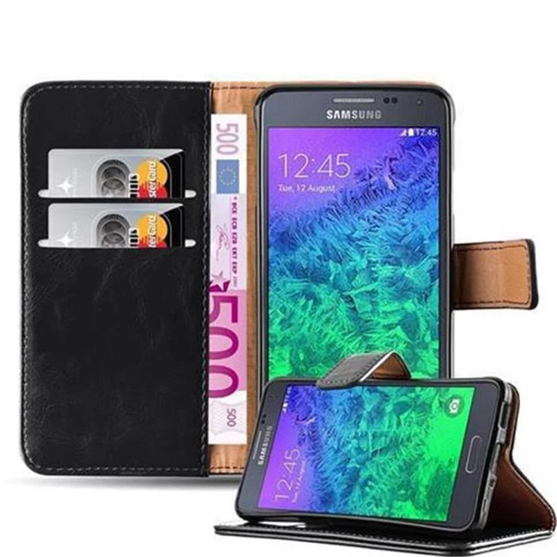Cadorabo Hülle kompatibel mit Samsung Galaxy ALPHA Schutzhülle mit Magnetverschluss, Standfunktion und Kartenfach