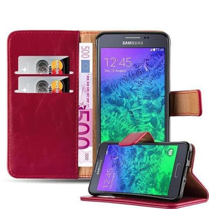Cadorabo Hülle kompatibel mit Samsung Galaxy ALPHA Schutzhülle mit Magnetverschluss, Standfunktion und Kartenfach