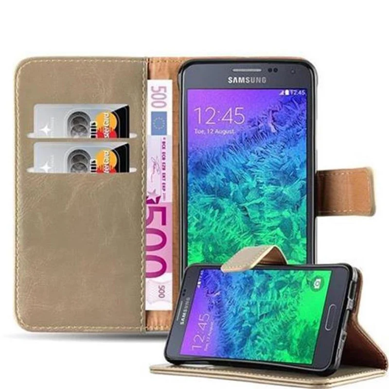 Cadorabo Hülle kompatibel mit Samsung Galaxy ALPHA Schutzhülle mit Magnetverschluss, Standfunktion und Kartenfach