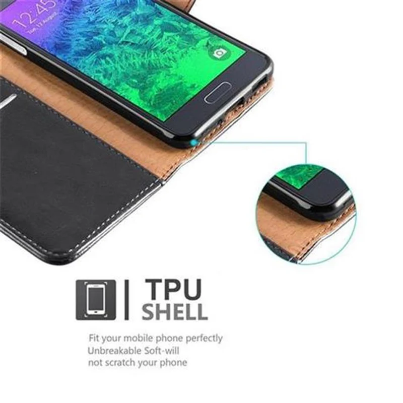 Cadorabo Hülle kompatibel mit Samsung Galaxy ALPHA Schutzhülle mit Magnetverschluss, Standfunktion und Kartenfach