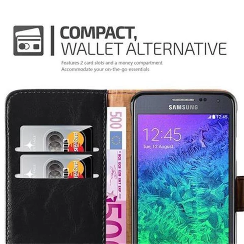 Cadorabo Hülle kompatibel mit Samsung Galaxy ALPHA Schutzhülle mit Magnetverschluss, Standfunktion und Kartenfach