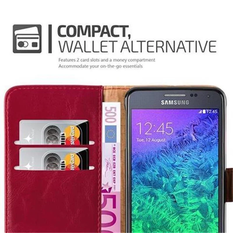 Cadorabo Hülle kompatibel mit Samsung Galaxy ALPHA Schutzhülle mit Magnetverschluss, Standfunktion und Kartenfach