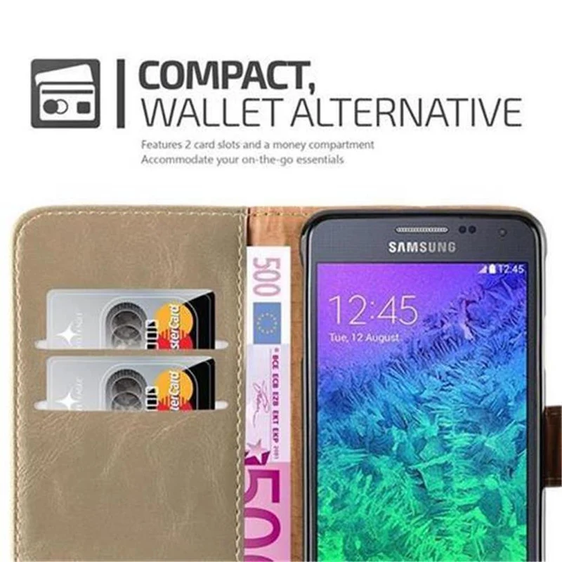 Cadorabo Hülle kompatibel mit Samsung Galaxy ALPHA Schutzhülle mit Magnetverschluss, Standfunktion und Kartenfach