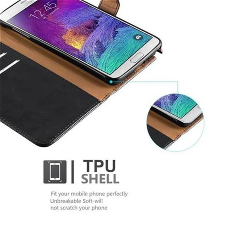 Cadorabo Hülle kompatibel mit Samsung Galaxy NOTE 4 Schutzhülle mit Magnetverschluss, Standfunktion und Kartenfach