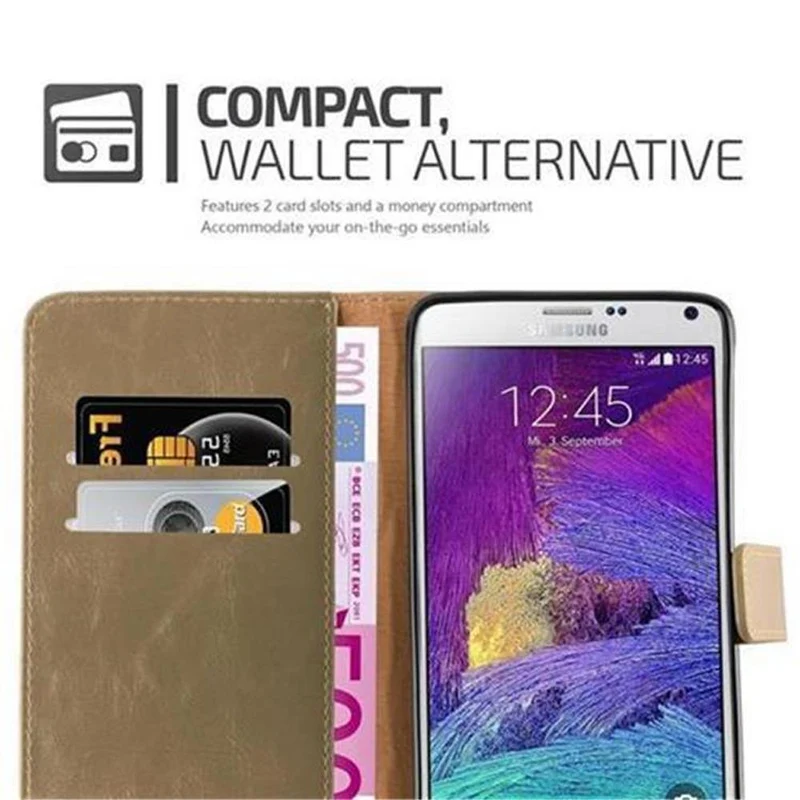 Cadorabo Hülle kompatibel mit Samsung Galaxy NOTE 4 Schutzhülle mit Magnetverschluss, Standfunktion und Kartenfach