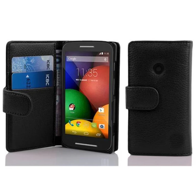 Cadorabo Hülle kompatibel mit Motorola MOTO E Schutzhülle aus strukturiertem Kunstleder und Kartenfach