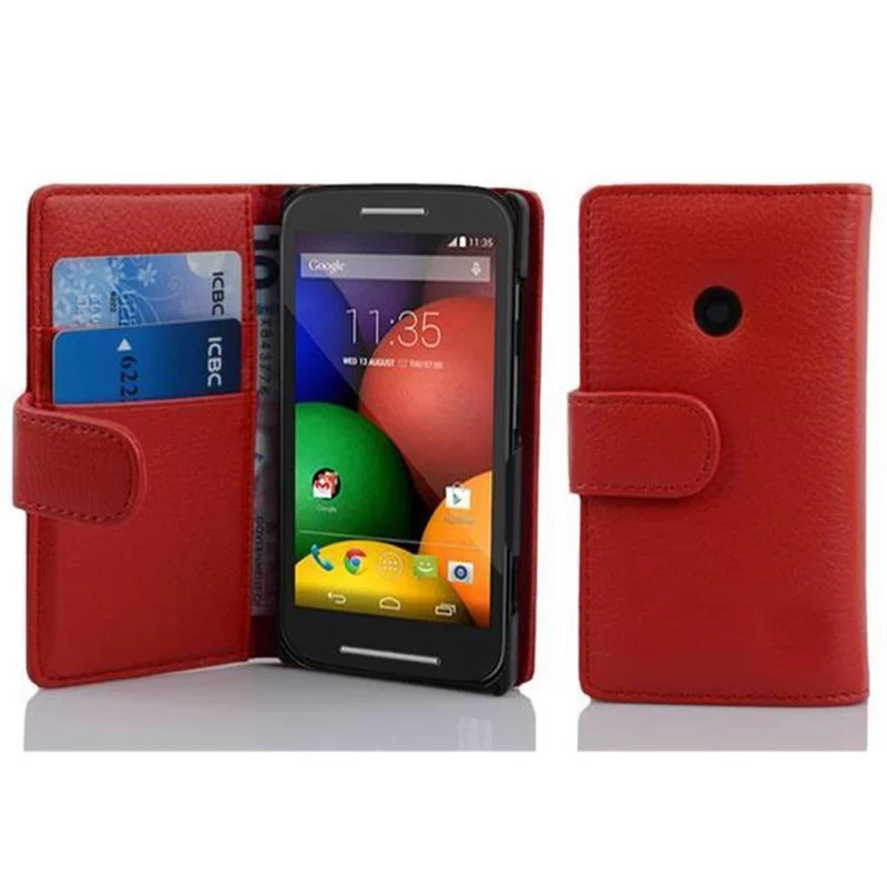 Cadorabo Hülle kompatibel mit Motorola MOTO E Schutzhülle aus strukturiertem Kunstleder und Kartenfach