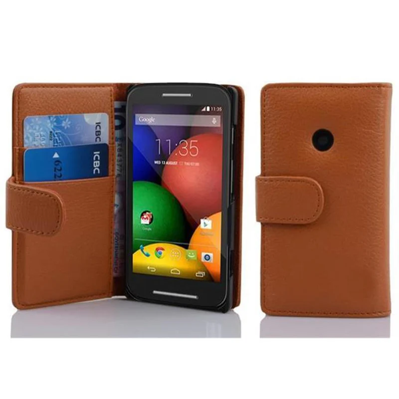 Cadorabo Hülle kompatibel mit Motorola MOTO E Schutzhülle aus strukturiertem Kunstleder und Kartenfach