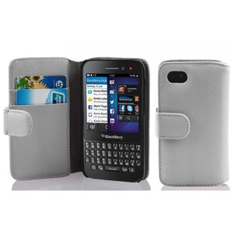 Cadorabo Hülle kompatibel mit Blackberry Q5 Schutzhülle aus strukturiertem Kunstleder und Kartenfach