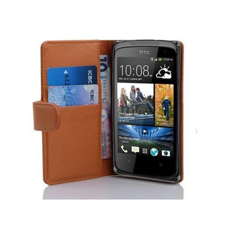 Cadorabo Hülle kompatibel mit HTC Desire 500 Schutzhülle aus strukturiertem Kunstleder und Kartenfach