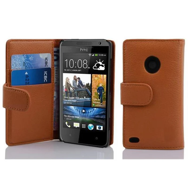 Cadorabo Hülle kompatibel mit HTC Desire 300 Schutzhülle aus strukturiertem Kunstleder und Kartenfach