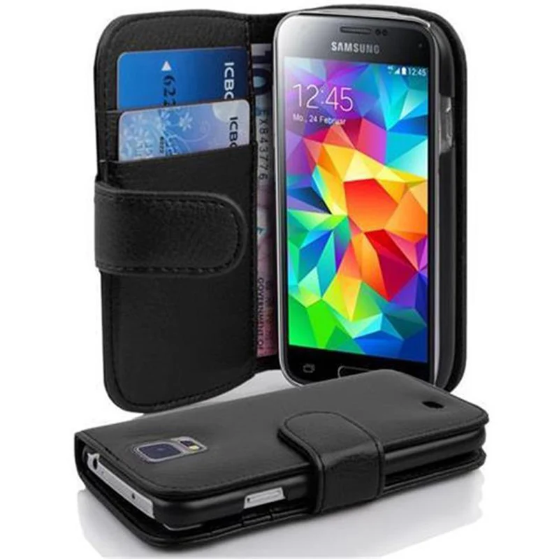 Cadorabo Hülle kompatibel mit Samsung Galaxy S5 MINI / S5 MINI DUOS Schutzhülle aus strukturiertem Kunstleder und Kartenfach