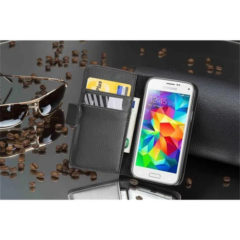 Cadorabo Hülle kompatibel mit Samsung Galaxy S5 MINI / S5 MINI DUOS Schutzhülle aus strukturiertem Kunstleder und Kartenfach