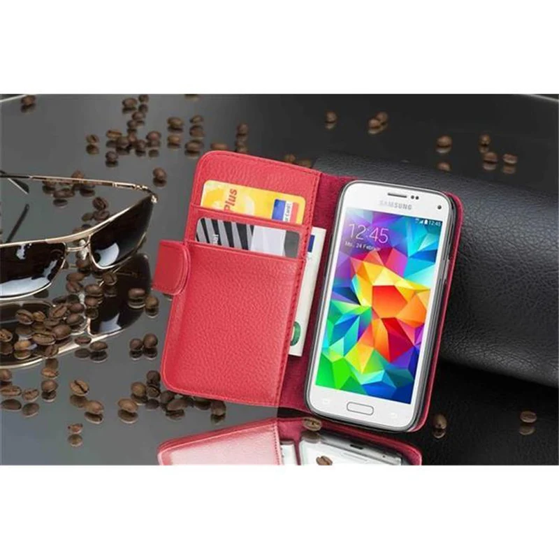 Cadorabo Hülle kompatibel mit Samsung Galaxy S5 MINI / S5 MINI DUOS Schutzhülle aus strukturiertem Kunstleder und Kartenfach