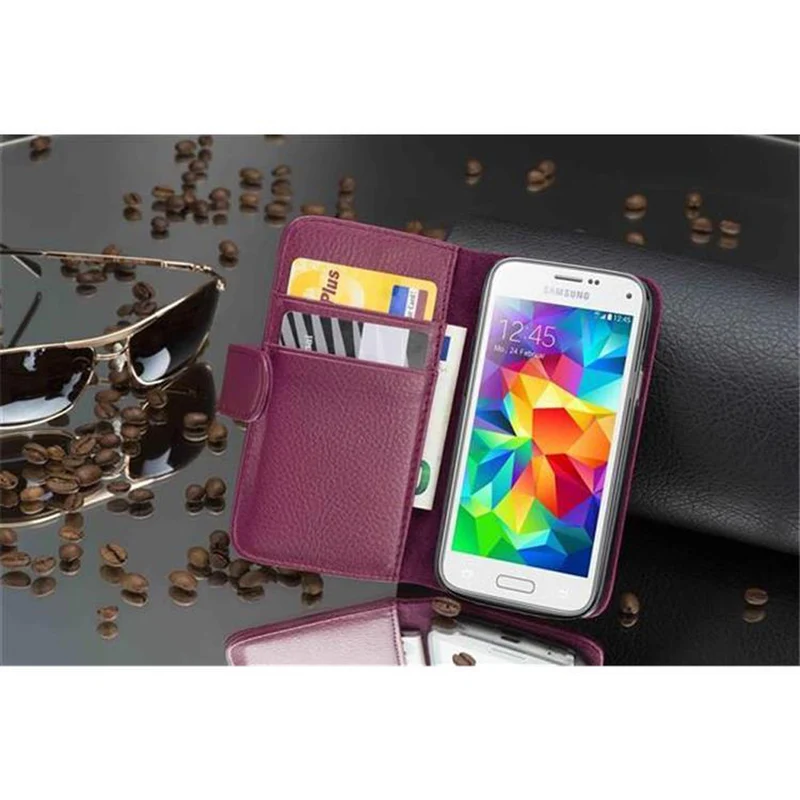 Cadorabo Hülle kompatibel mit Samsung Galaxy S5 MINI / S5 MINI DUOS Schutzhülle aus strukturiertem Kunstleder und Kartenfach