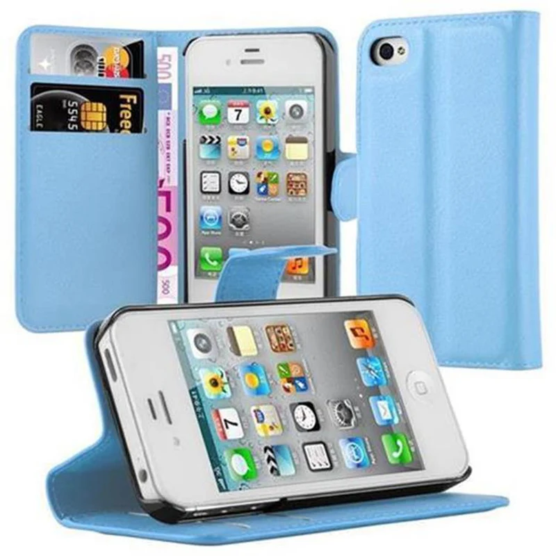 Cadorabo Hülle kompatibel mit Apple iPhone 4 / 4S Schutzhülle mit Magnetverschluss, Standfunktion und Kartenfach