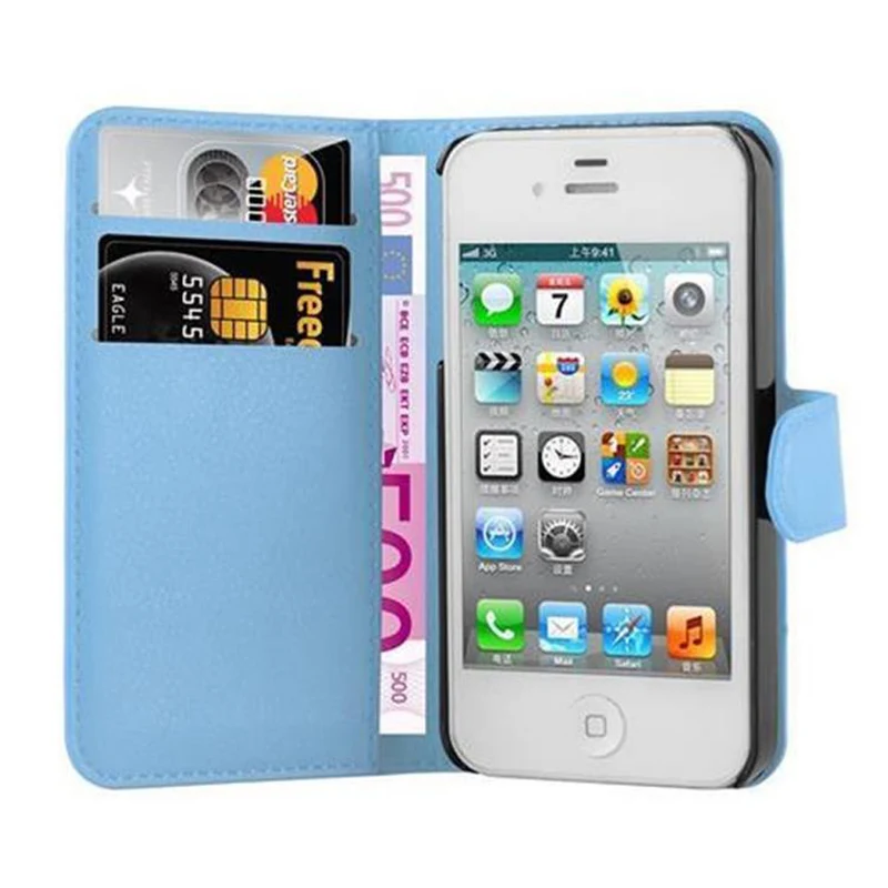 Cadorabo Hülle kompatibel mit Apple iPhone 4 / 4S Schutzhülle mit Magnetverschluss, Standfunktion und Kartenfach