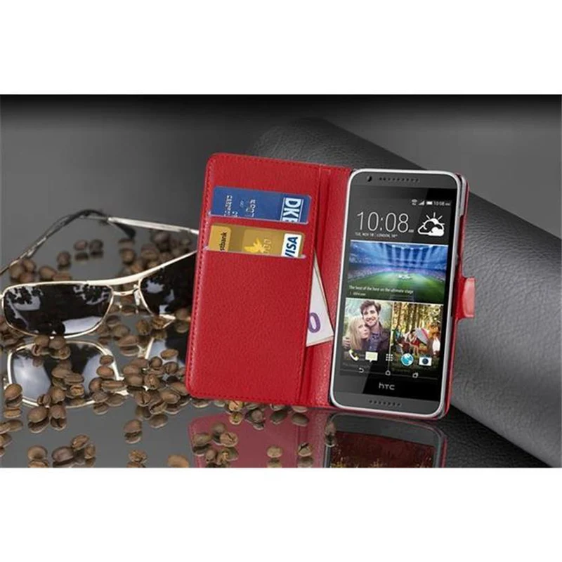 Cadorabo Hülle kompatibel mit HTC Desire 620 Schutzhülle mit Magnetverschluss, Standfunktion und Kartenfach