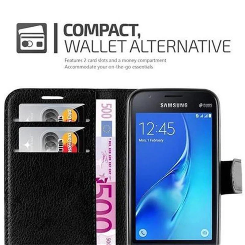 Cadorabo Hülle kompatibel mit Samsung Galaxy J1 MINI Schutzhülle mit Magnetverschluss, Standfunktion und Kartenfach