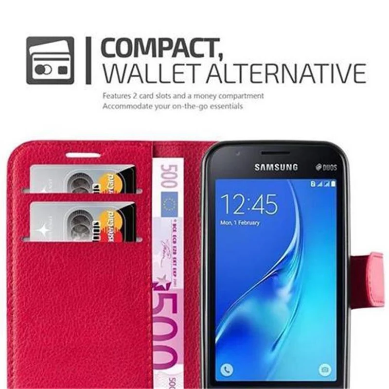 Cadorabo Hülle kompatibel mit Samsung Galaxy J1 MINI Schutzhülle mit Magnetverschluss, Standfunktion und Kartenfach