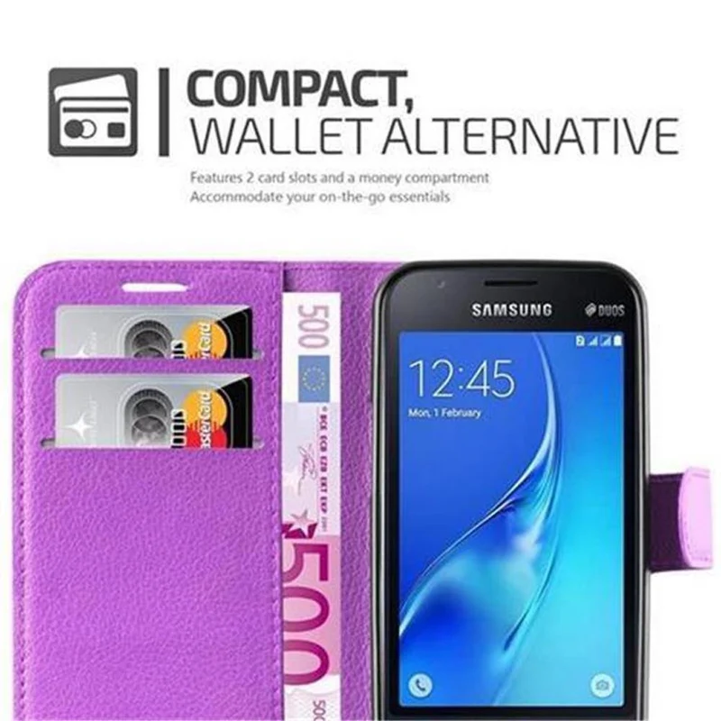 Cadorabo Hülle kompatibel mit Samsung Galaxy J1 MINI Schutzhülle mit Magnetverschluss, Standfunktion und Kartenfach