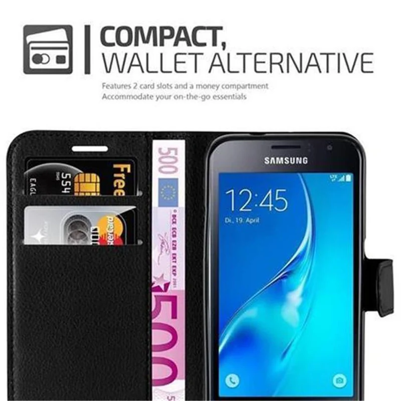 Cadorabo Hülle kompatibel mit Samsung Galaxy J1 2016 Schutzhülle mit Magnetverschluss, Standfunktion und Kartenfach