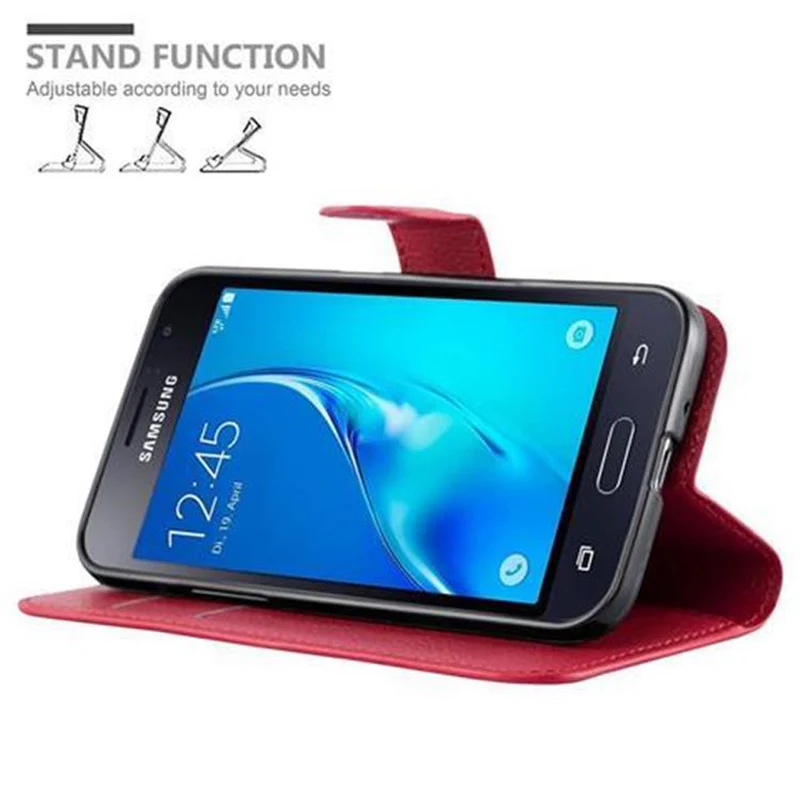Cadorabo Hülle kompatibel mit Samsung Galaxy J1 2016 Schutzhülle mit Magnetverschluss, Standfunktion und Kartenfach