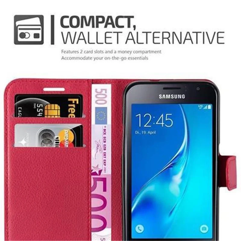 Cadorabo Hülle kompatibel mit Samsung Galaxy J1 2016 Schutzhülle mit Magnetverschluss, Standfunktion und Kartenfach